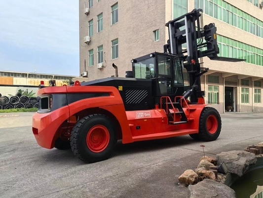 30T heavy lift forklift với động cơ Yuchai màu cam đỏ và vận hành container lái bánh trước hoặc sau